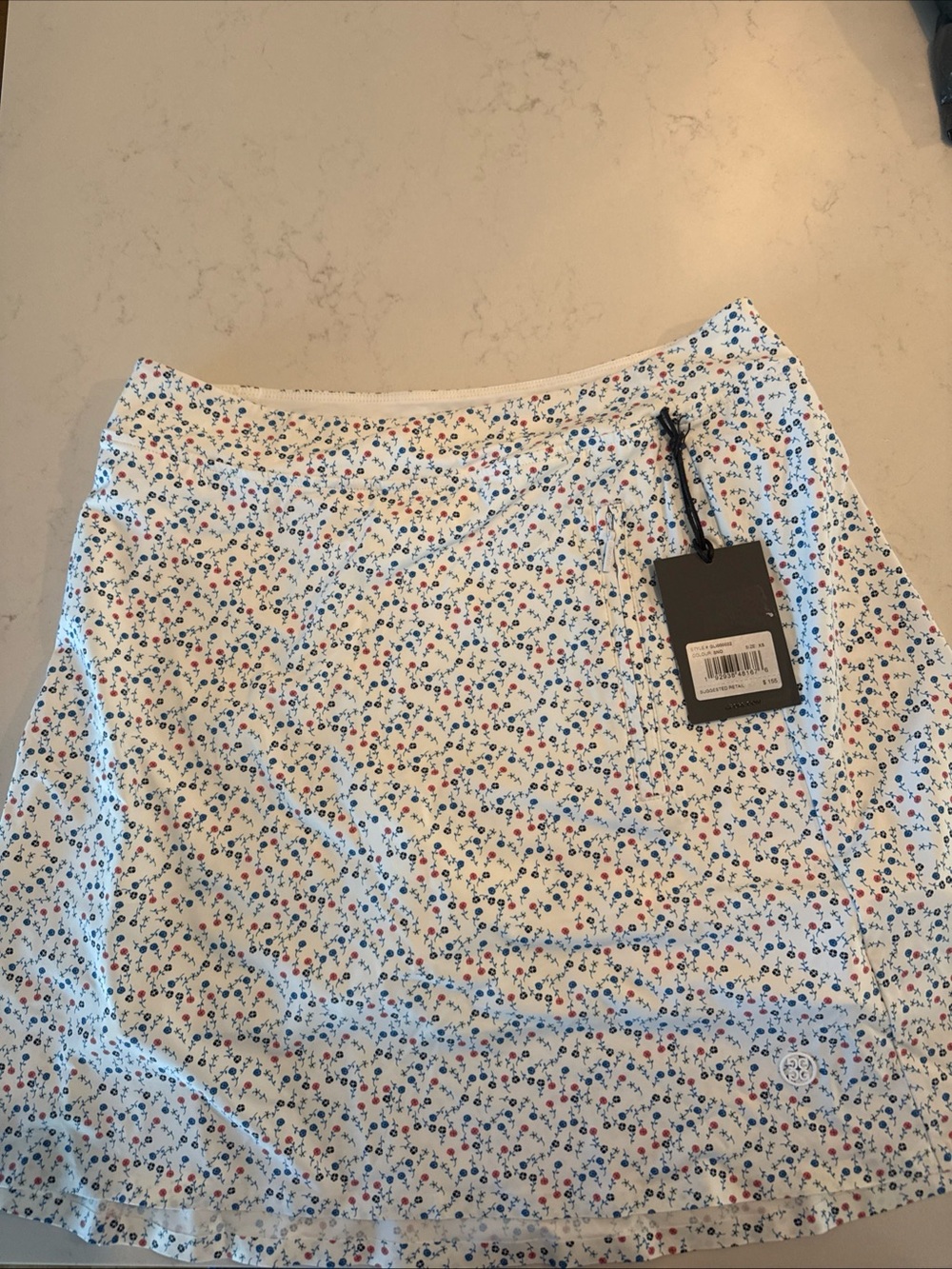 G/FORE White A-Line Skirt with Mini Floral Print